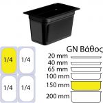 Δοχείο Τροφίμων Μαύρο PP, χωρίς καπάκι, GN1/4