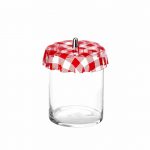 Εικόνα από Δοχείο γυάλινο 3.2 λίτρα, φ15x20cm, με πλαστικό καπάκι Plexiglass καρώ κόκκινο