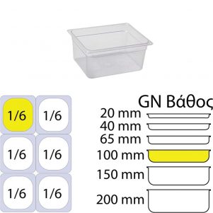 Εικόνα από Δοχείο Τροφίμων PC Διάφανο χωρίς καπάκι GN1/6 ύψος 100mm KAPP