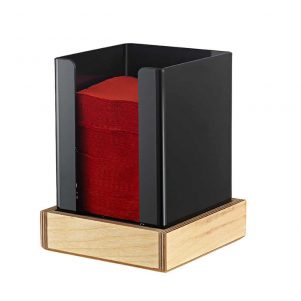 Πλαστική χαρτοπετσετοθήκη 24άρα, με ξύλινη βάση, 15x15x18cm, μαύρη