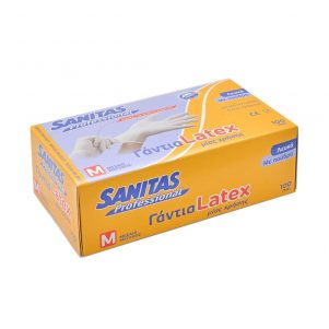 Εικόνα από Σετ 100τεμ γάντια LATEX με πούδρα λευκά Medium SANITAS