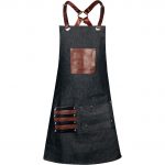 Ikona apo Ποδιά μπροστέλα, υφασμάτινη 100% Cotton, 58x80cm, Μαύρο Τζιν/Καφέ δερματίνη, XP Bar