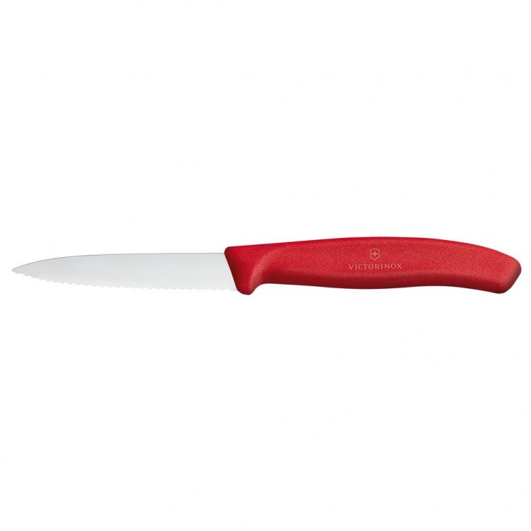 Ikona apo Μαχαίρι κουζίνας 8cm, οδοντωτό, μυτερό, κόκκινη λαβή Swiss Classic, VICTORINOX