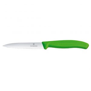 Ikona apo Μαχαίρι κουζίνας 10cm, μυτερό, οδοντωτό, πράσινη λαβή Swiss Classic, VICTORINOX
