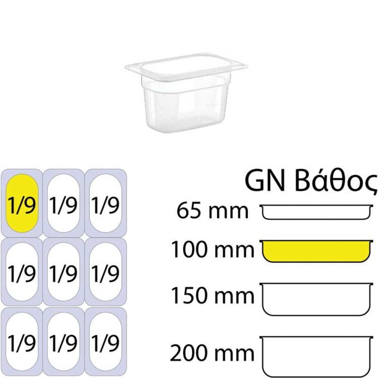 Ikona apo Δοχείο Τροφίμων PP, Διάφανο, χωρίς καπάκι, GN1/9 (108 x 176mm) - ύψος 100mm