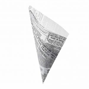 Ikona apo Κώνος σερβιρίσματος χάρτινος Στεγανός, χωρητικότητας 400gr, 24x34cm, 70gr/m2, σχέδιο εφημερίδας, Leone