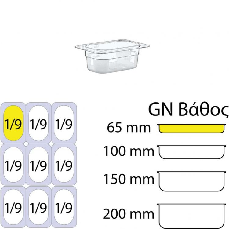 eikonaapoΔοχείο Τροφίμων PC, Διάφανο, χωρίς καπάκι, GN1/9 (108 x 176mm) - ύψος 65mm