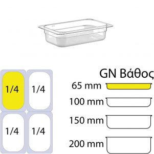 eikonapoΔοχείο Τροφίμων PC, Διάφανο, χωρίς καπάκι, GN1/4 (162 x 265mm) - ύψος 65mm