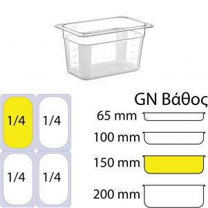 eikonaapoΔοχείο Τροφίμων PC, Διάφανο, χωρίς καπάκι, GN1/4 (162 x 265mm) - ύψος 150mm