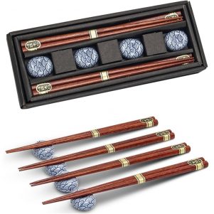Ikona apo Πακέτο 4 ζευγάρια Chopsticks από φυσικό ξύλο με 4 βάσεις, σε κουτί δώρου, made in Japan