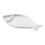 Ikona apo Πιάτο Μελαμίνης σε σχήμα Ψαριού, Λευκό, 38x22x3cm, με θέση για Sauce, Leone