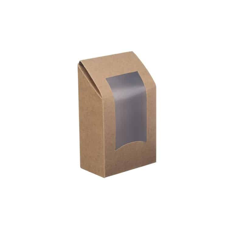 Ikona apo Χάρτινo κουτί Kraft διπλή τορτίγια με παράθυρο rPet, 9.4x5.3x11cm, μιας χρήσης, Intertan