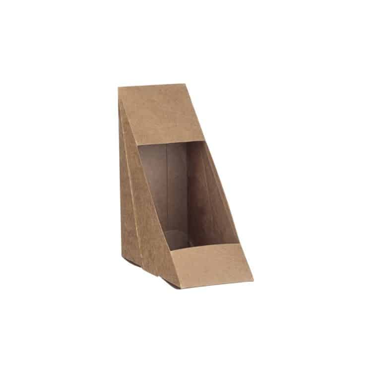 Ikona apo Χάρτινo κουτί Kraft τρίγωνο με παράθυρο rPet, 12x12x5.2cm, μιας χρήσης, Intertan