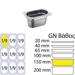 Ikona apo Δοχείο γαστρονομίας ανοξείδωτο SS304, 0.7mm, GN1/9 (17.6x10.8cm)-15cm