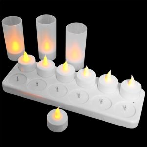 Ikona apo ΣΕΤ 12 Επαναφορτιζόμενα ηλεκτρικά κεριά με βάση φόρτισης και θήκες, Φ3,9x4,8 cm