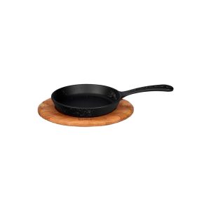 Ikona apo Cast iron τηγάνι στρογγυλό, μαύρο με ξύλινη βάση, φ16cm (18mm), σμάλτο 1 στρώσεως, 1 ψήσιμo, 1.2kg, LAVA