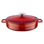 Ikona apo Cast iron κατσαρόλα, κόκκινη, φ28cm, σμάλτο 3 στρώσεων, 2 ψησίματα, 5.8kg, με καπάκι & πόμολο, LAVA