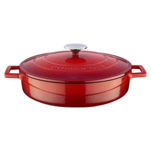 Ikona apo Cast iron κατσαρόλα, κόκκινη, φ28cm, σμάλτο 3 στρώσεων, 2 ψησίματα, 5.8kg, με καπάκι & πόμολο, LAVA