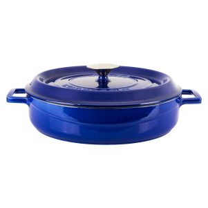 ikona apo Cast iron κατσαρόλα, μπλε, φ28cm, σμάλτο 3 στρώσεων, 3 ψησίματα, 6.9kg, με καπάκι & πόμολο, LAVA