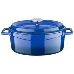 ikona apo Cast iron κατσαρόλα οβάλ, μπλε, φ23x29cm, σμάλτο 3 στρώσεων, 2 ψησίματα, 6.8kg, με καπάκι & πόμολο, LAVA