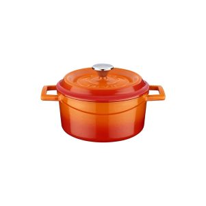 ikona apo Cast iron κατσαρόλα, πορτοκαλί, φ12cm, σμάλτο 3 στρώσεων, 2 ψησίματα, 1.5kg, με καπάκι & πόμολο, LAVA