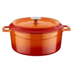 Ikona apo Cast iron κατσαρόλα, πορτοκαλί, φ28cm, σμάλτο 3 στρώσεων, 2 ψησίματα, 7.8kg, με καπάκι & πόμολο, LAVA