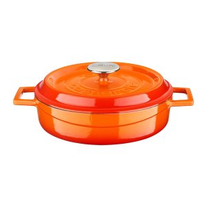 Ikona apo Cast iron κατσαρόλα, πορτοκαλί, φ24cm, σμάλτο 3 στρώσεων, 2 ψησίματα, 4.5kg, με καπάκι & πόμολο, LAVA