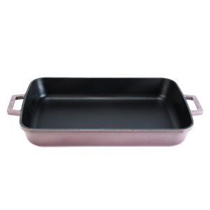 Ikona apo Cast iron τηγάνι-ψηστιέρα, μωβ, ορθογώνιο φ26x40cm, σμάλτο 3 στρώσεων, 3 ψησίματα, 4.5kg, με καπάκι & πόμολο, LAVA