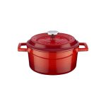 Ikona apo Cast iron κατσαρόλα, κόκκινη, φ18cm, σμάλτο 3 στρώσεων, 2 ψησίματα, 2.9kg, με καπάκι & πόμολο, LAVA