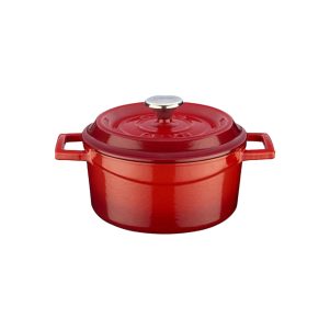 Ikona apo Cast iron κατσαρόλα, κόκκινη, φ18cm, σμάλτο 3 στρώσεων, 2 ψησίματα, 2.9kg, με καπάκι & πόμολο, LAVA