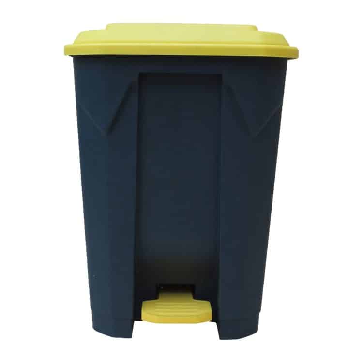 Ikona apoΚάδος πλαστικός 80Lt, με ρόδες & πεντάλ, 49.3x43xΥ71cm, 3.9Kg, γκρι με κίτρινο καπάκι