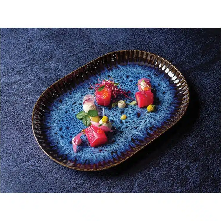 Πιατέλα Stoneware οβάλ 28x19.5cm, Σειρά Selene, μαύρο/μπλε με reactive γυάλωμα, InSitu - Σετ 4 τεμαχίων - Image 2