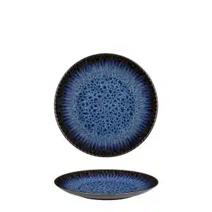 ΠΕΡΙΓΡΑΦΗ ΑΠΟ Πιάτο Stoneware ρηχό φ21cm, Σειρά Selene, μαύρο/μπλε με reactive γυάλωμα, InSitu
