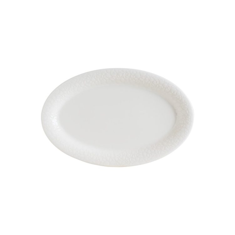 ΠΕΡΙΓΡΑΦΗ ΑΠΟ piatela oval porselanis me anaglifo rim,28cm,marlena albus,bonna