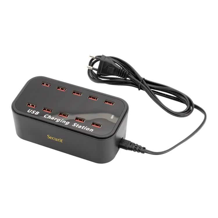 ΠΕΡΙΓΡΑΦΗ ΑΠΟ stathmos fortisis fotistikon led,10 x usb(tautoxroni fortisi 10 fotistikon),mavro,securit