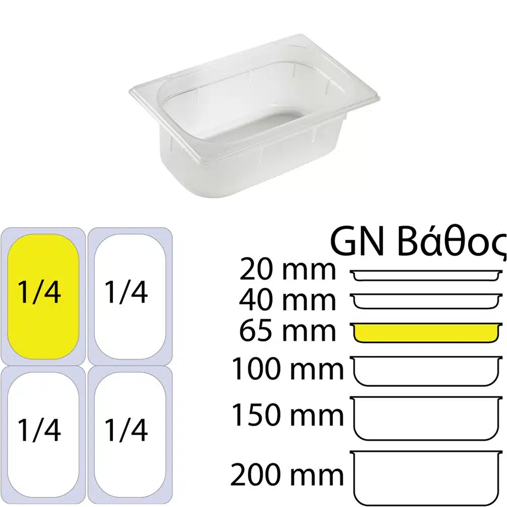 ΠΕΡΙΓΡΑΦΗ ΑΠΟ doxeio trofimon pp,diafano,xoris kapaki,gn 1/4(162x265mm)-ipsos 65mm
